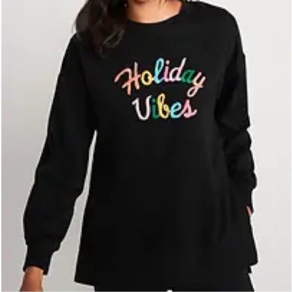 Old Navy Oversized Vintage Tunic Sweatshirt Black Holiday Vibes
